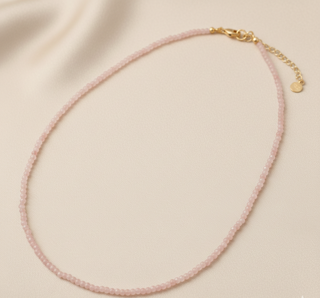 Collar Fino Mineral Cuarzo Rosa